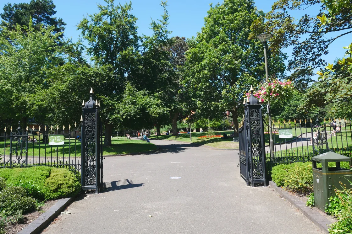 The iron gates of Queen's Garden in Bromley town centre