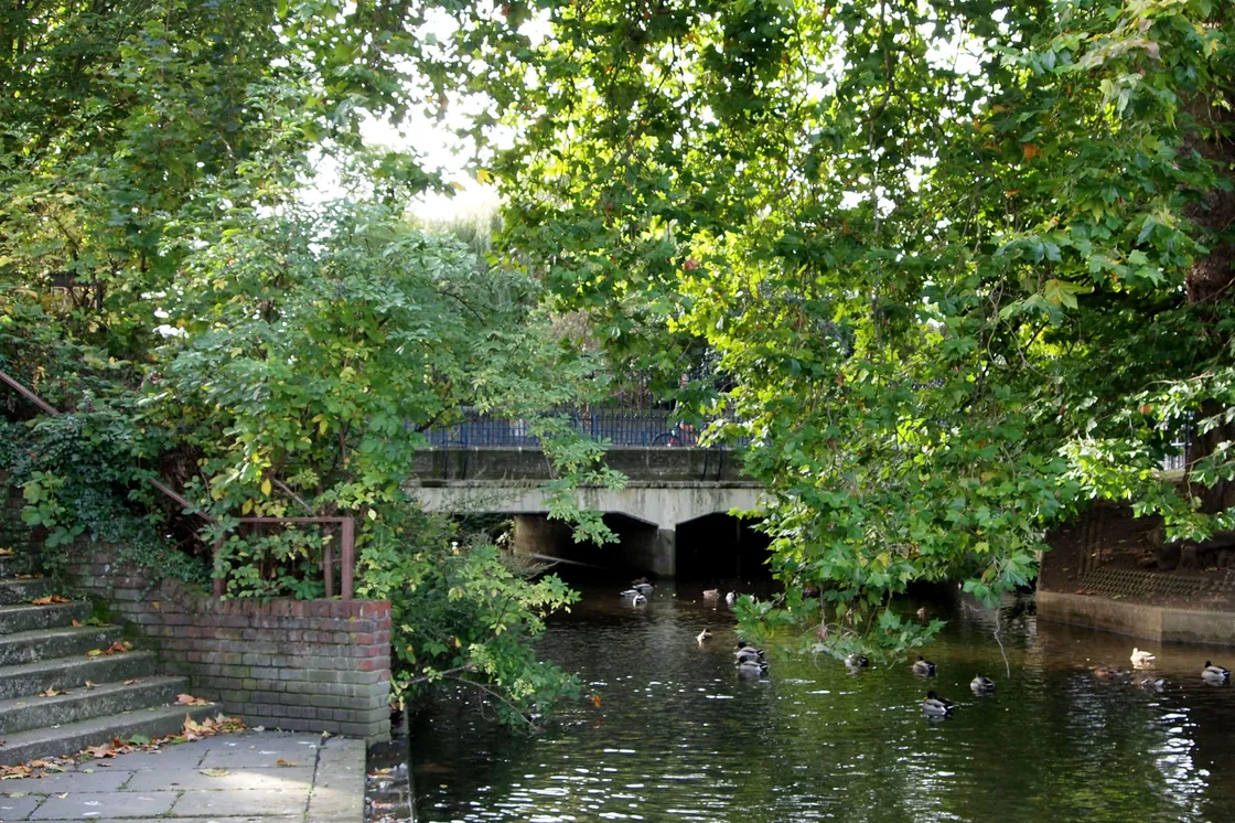 The River Darent running through Central Park, Dartford