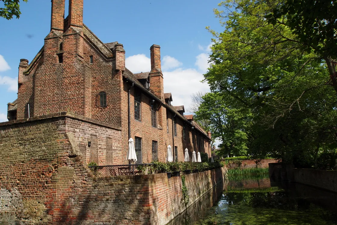 The Tudor barn and moat at Well Hall Pleasaunce, Eltham